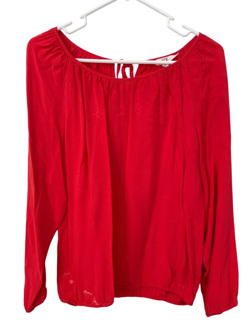 Jack Peasant Top Small Long Sleeve Keyhole Tie Back Elastic Hem Blouse Casual